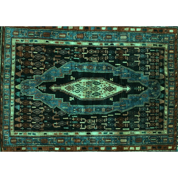 Ahgly Company Machine Washable Indoor Rectangle Persian Turquoise Blue Traditional Area Rugs, 5' x 7'