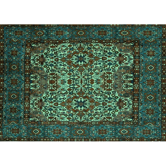 Ahgly Company Machine Washable Indoor Rectangle Persian Turquoise Blue Traditional Area Rugs, 5' x 7'