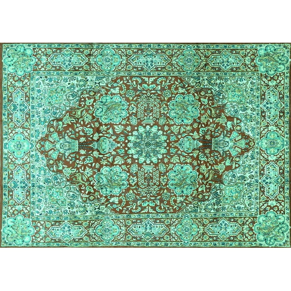 Ahgly Company Machine Washable Indoor Rectangle Persian Turquoise Blue Traditional Area Rugs, 5' x 7'