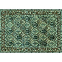 Ahgly Company Machine Washable Indoor Rectangle Persian Turquoise Blue Traditional Area Rugs, 5' x 7'
