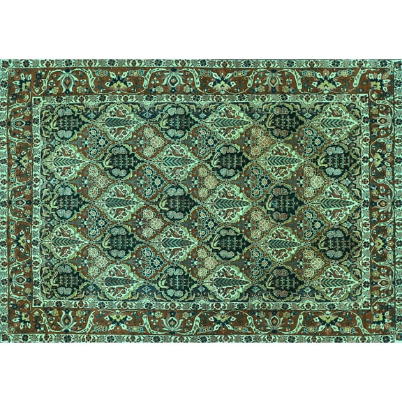 Ahgly Company Machine Washable Indoor Rectangle Persian Turquoise Blue Traditional Area Rugs, 5' x 7'