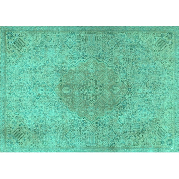 Ahgly Company Machine Washable Indoor Rectangle Persian Turquoise Blue Traditional Area Rugs, 5' x 7'