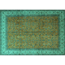 Ahgly Company Machine Washable Indoor Rectangle Persian Turquoise Blue Traditional Area Rugs, 5' x 7'