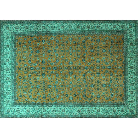 Ahgly Company Machine Washable Indoor Rectangle Persian Turquoise Blue Traditional Area Rugs, 5' x 7'