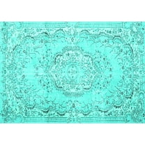 Ahgly Company Machine Washable Indoor Rectangle Persian Turquoise Blue Traditional Area Rugs, 5' x 7'