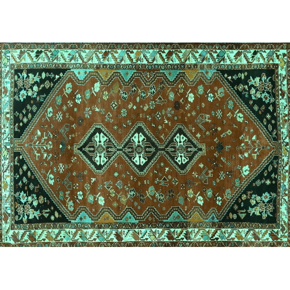 Ahgly Company Machine Washable Indoor Rectangle Persian Turquoise Blue Traditional Area Rugs, 5' x 8'