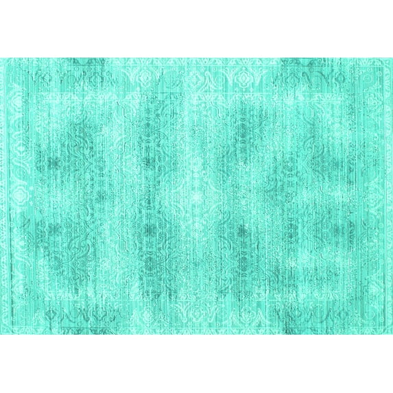 Ahgly Company Machine Washable Indoor Rectangle Persian Turquoise Blue Traditional Area Rugs, 5' x 8'