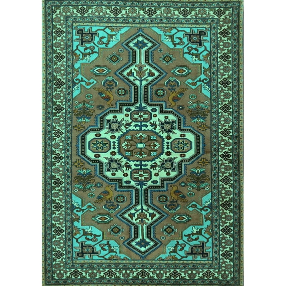 Ahgly Company Machine Washable Indoor Rectangle Persian Turquoise Blue Traditional Area Rugs, 5' x 8'