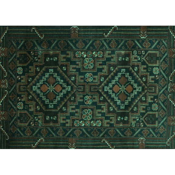 Ahgly Company Machine Washable Indoor Rectangle Persian Turquoise Blue Traditional Area Rugs, 5' x 8'