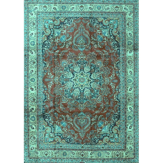Ahgly Company Machine Washable Indoor Rectangle Persian Turquoise Blue Traditional Area Rugs, 5' x 8'