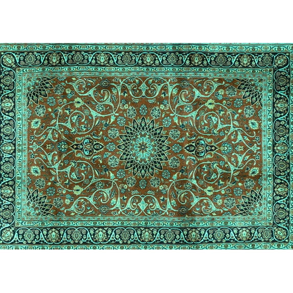 Ahgly Company Machine Washable Indoor Rectangle Persian Turquoise Blue Traditional Area Rugs, 5' x 8'