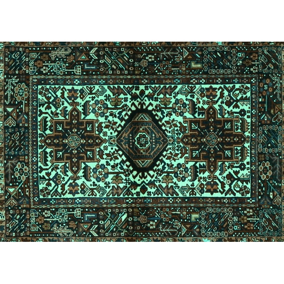 Ahgly Company Machine Washable Indoor Rectangle Persian Turquoise Blue Traditional Area Rugs, 6' x 9'