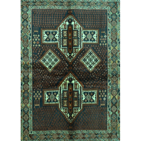 Ahgly Company Machine Washable Indoor Rectangle Persian Turquoise Blue Traditional Area Rugs, 6' x 9'