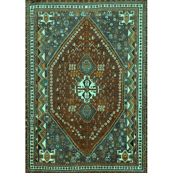 Ahgly Company Machine Washable Indoor Rectangle Persian Turquoise Blue Traditional Area Rugs, 6' x 9'