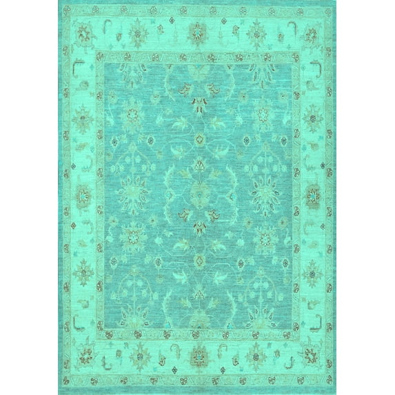 Ahgly Company Machine Washable Indoor Rectangle Persian Turquoise Blue Traditional Area Rugs, 6' x 9'