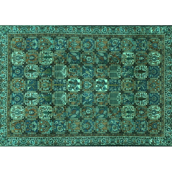 Ahgly Company Machine Washable Indoor Rectangle Persian Turquoise Blue Traditional Area Rugs, 7' x 10'