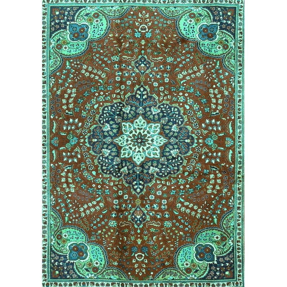Ahgly Company Machine Washable Indoor Rectangle Persian Turquoise Blue Traditional Area Rugs, 7' x 10'