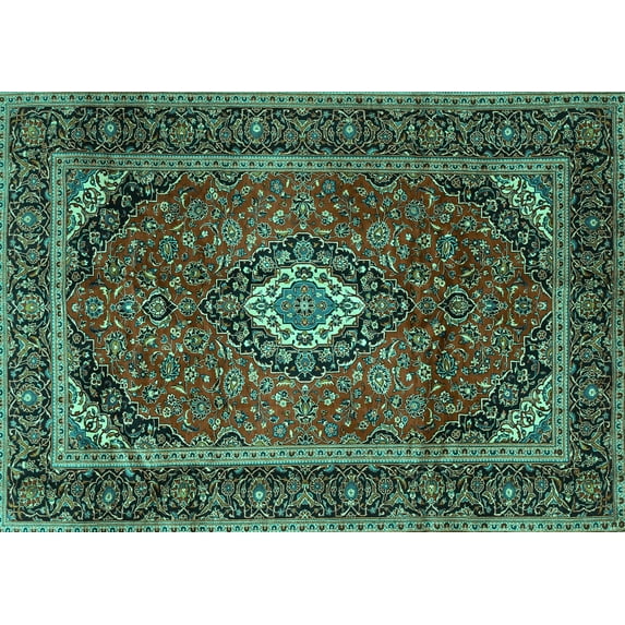 Ahgly Company Machine Washable Indoor Rectangle Persian Turquoise Blue Traditional Area Rugs, 7' x 9'