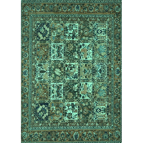 Ahgly Company Machine Washable Indoor Rectangle Persian Turquoise Blue Traditional Area Rugs, 7' x 9'
