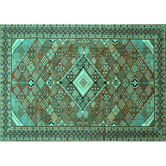 Ahgly Company Machine Washable Indoor Rectangle Persian Turquoise Blue Traditional Area Rugs, 7' x 9'