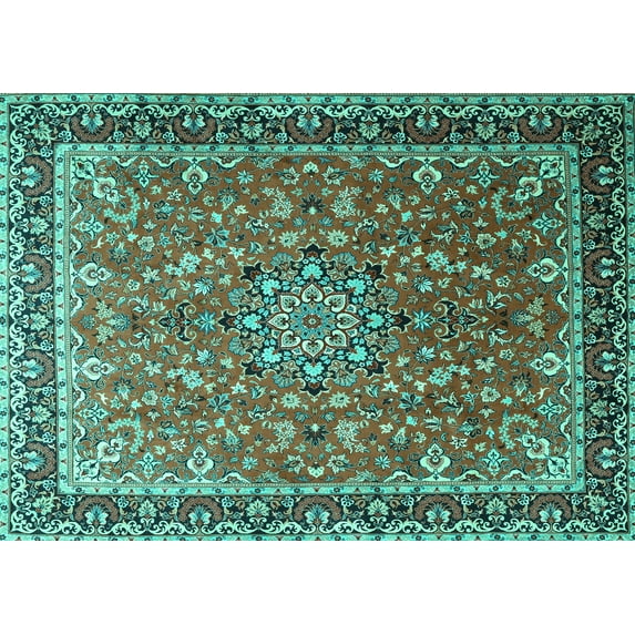 Ahgly Company Machine Washable Indoor Rectangle Persian Turquoise Blue Traditional Area Rugs, 7' x 9'