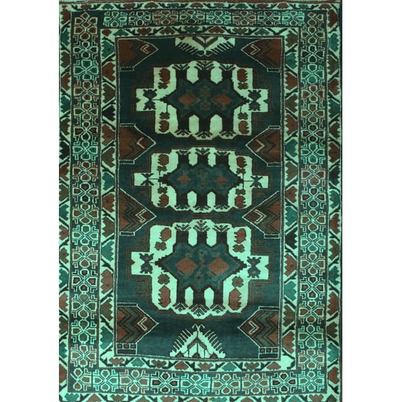 Ahgly Company Machine Washable Indoor Rectangle Persian Turquoise Blue Traditional Area Rugs, 7' x 9'