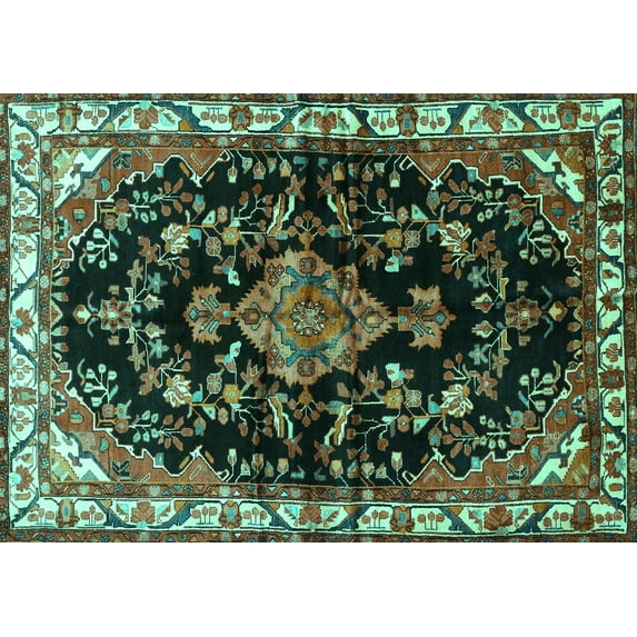 Ahgly Company Machine Washable Indoor Rectangle Persian Turquoise Blue Traditional Area Rugs, 8' x 10'