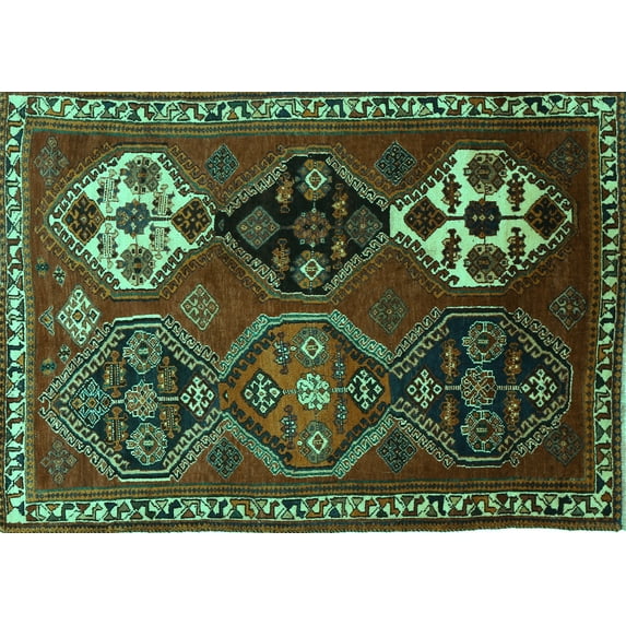 Ahgly Company Machine Washable Indoor Rectangle Persian Turquoise Blue Traditional Area Rugs, 8' x 10'