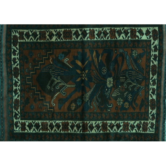 Ahgly Company Machine Washable Indoor Rectangle Persian Turquoise Blue Traditional Area Rugs, 8' x 10'
