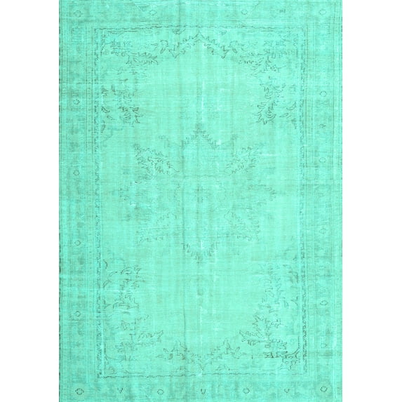 Ahgly Company Machine Washable Indoor Rectangle Persian Turquoise Blue Traditional Area Rugs, 8' x 10'