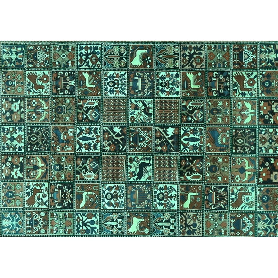 Ahgly Company Machine Washable Indoor Rectangle Persian Turquoise Blue Traditional Area Rugs, 8' x 10'