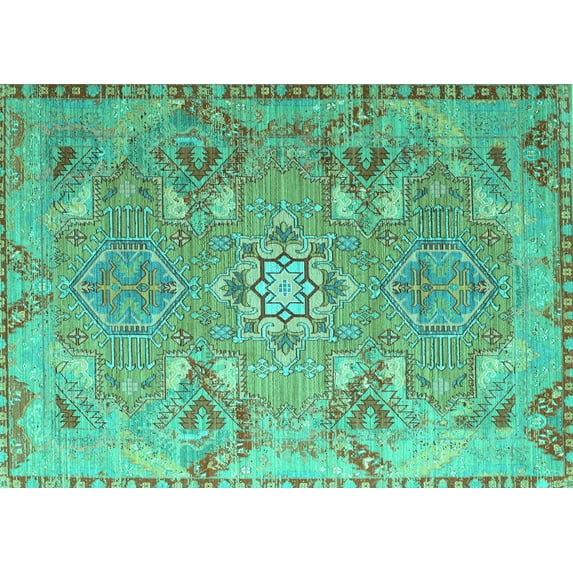 Ahgly Company Machine Washable Indoor Rectangle Persian Turquoise Blue Traditional Area Rugs, 8' x 12'