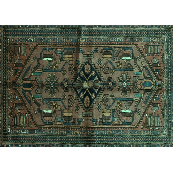 Ahgly Company Machine Washable Indoor Rectangle Persian Turquoise Blue Traditional Area Rugs, 8' x 12'