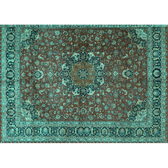 Ahgly Company Machine Washable Indoor Rectangle Persian Turquoise Blue Traditional Area Rugs, 8' x 12'