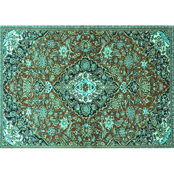 Ahgly Company Machine Washable Indoor Rectangle Persian Turquoise Blue Traditional Area Rugs, 8' x 12'