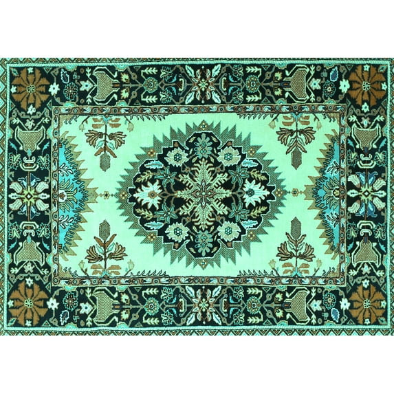 Ahgly Company Machine Washable Indoor Rectangle Persian Turquoise Blue Traditional Area Rugs, 8' x 12'