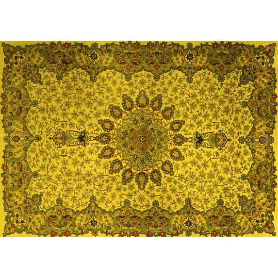 Ahgly Company Machine Washable Indoor Rectangle Persian Yellow Traditional Area Rugs, 2' x 3'