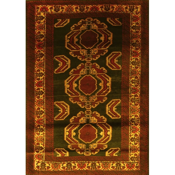 Ahgly Company Machine Washable Indoor Rectangle Persian Yellow Traditional Area Rugs, 2' x 3'