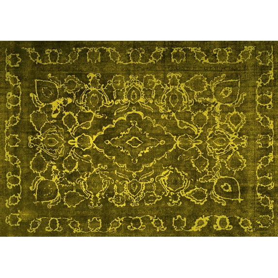 Ahgly Company Machine Washable Indoor Rectangle Persian Yellow Traditional Area Rugs, 2' x 3'