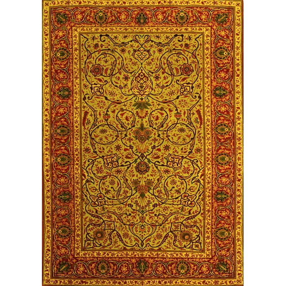 Ahgly Company Machine Washable Indoor Rectangle Persian Yellow Traditional Area Rugs, 2' x 3'