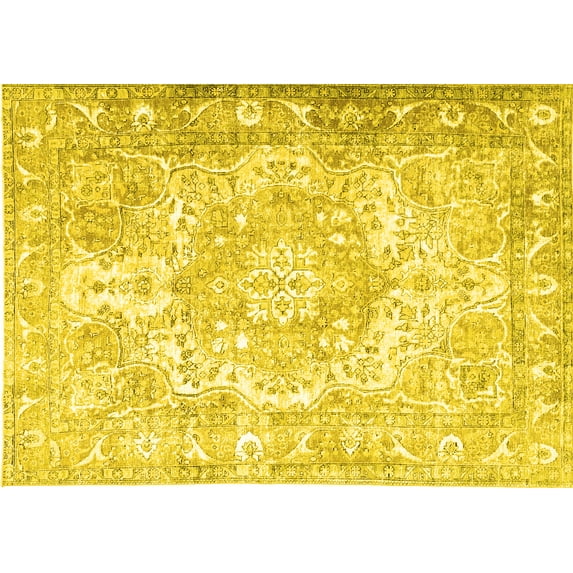 Ahgly Company Machine Washable Indoor Rectangle Persian Yellow Traditional Area Rugs, 2' x 3'