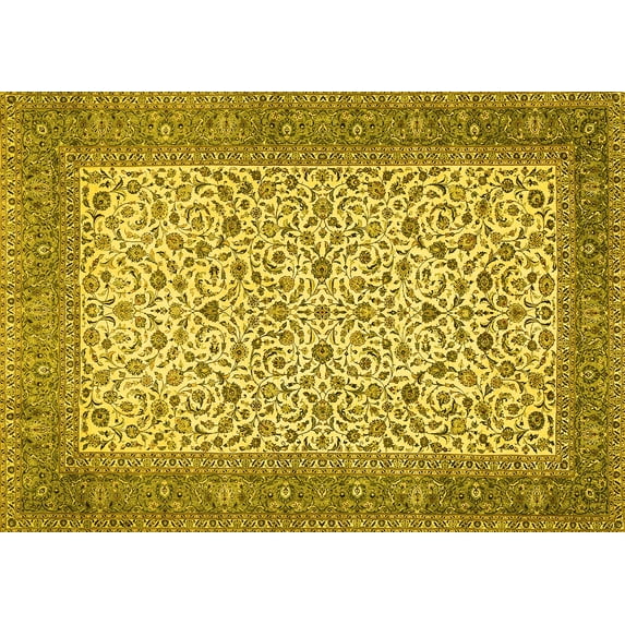 Ahgly Company Machine Washable Indoor Rectangle Persian Yellow Traditional Area Rugs, 2' x 3'