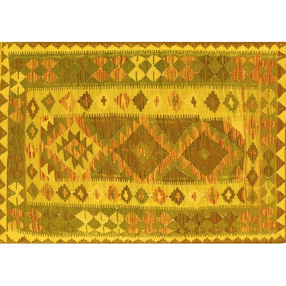 Ahgly Company Machine Washable Indoor Rectangle Persian Yellow Traditional Area Rugs, 2' x 3'