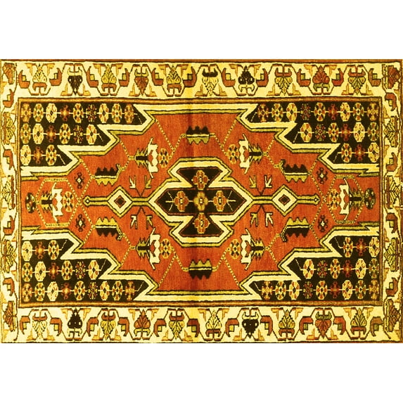 Ahgly Company Machine Washable Indoor Rectangle Persian Yellow Traditional Area Rugs, 2' x 4'