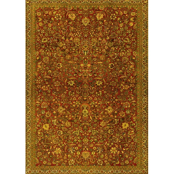 Ahgly Company Machine Washable Indoor Rectangle Persian Yellow Traditional Area Rugs, 2' x 4'