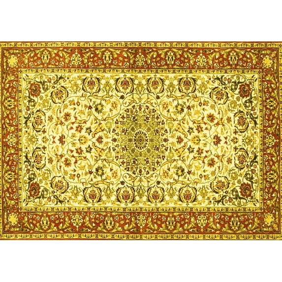 Ahgly Company Machine Washable Indoor Rectangle Persian Yellow Traditional Area Rugs, 2' x 4'