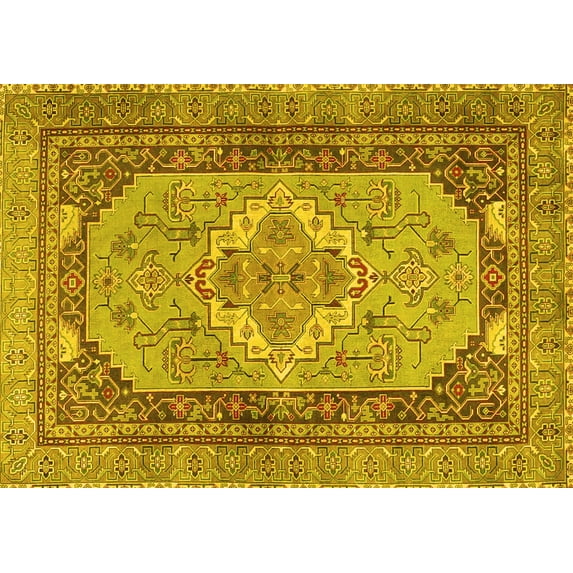 Ahgly Company Machine Washable Indoor Rectangle Persian Yellow Traditional Area Rugs, 2' x 4'