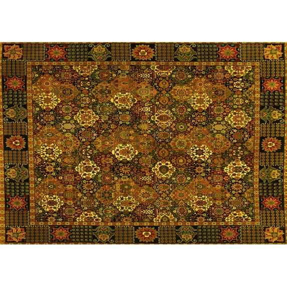Ahgly Company Machine Washable Indoor Rectangle Persian Yellow Traditional Area Rugs, 2' x 4'
