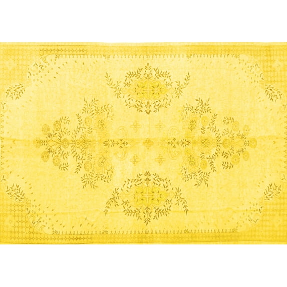 Ahgly Company Machine Washable Indoor Rectangle Persian Yellow Traditional Area Rugs, 2' x 4'