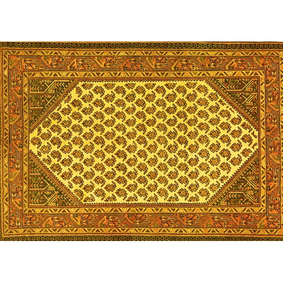 Ahgly Company Machine Washable Indoor Rectangle Persian Yellow Traditional Area Rugs, 2' x 4'